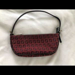 Black and Red Zucchino Canvas Fendi Pochette bag